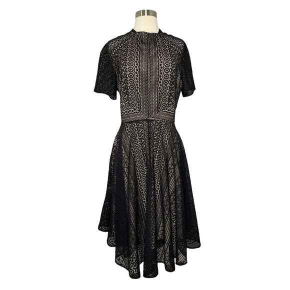 Alex Marie Lace A-line Dress in Black Short Sleeve Handkerchief Skirt Size 12 - Picture 1 of 9